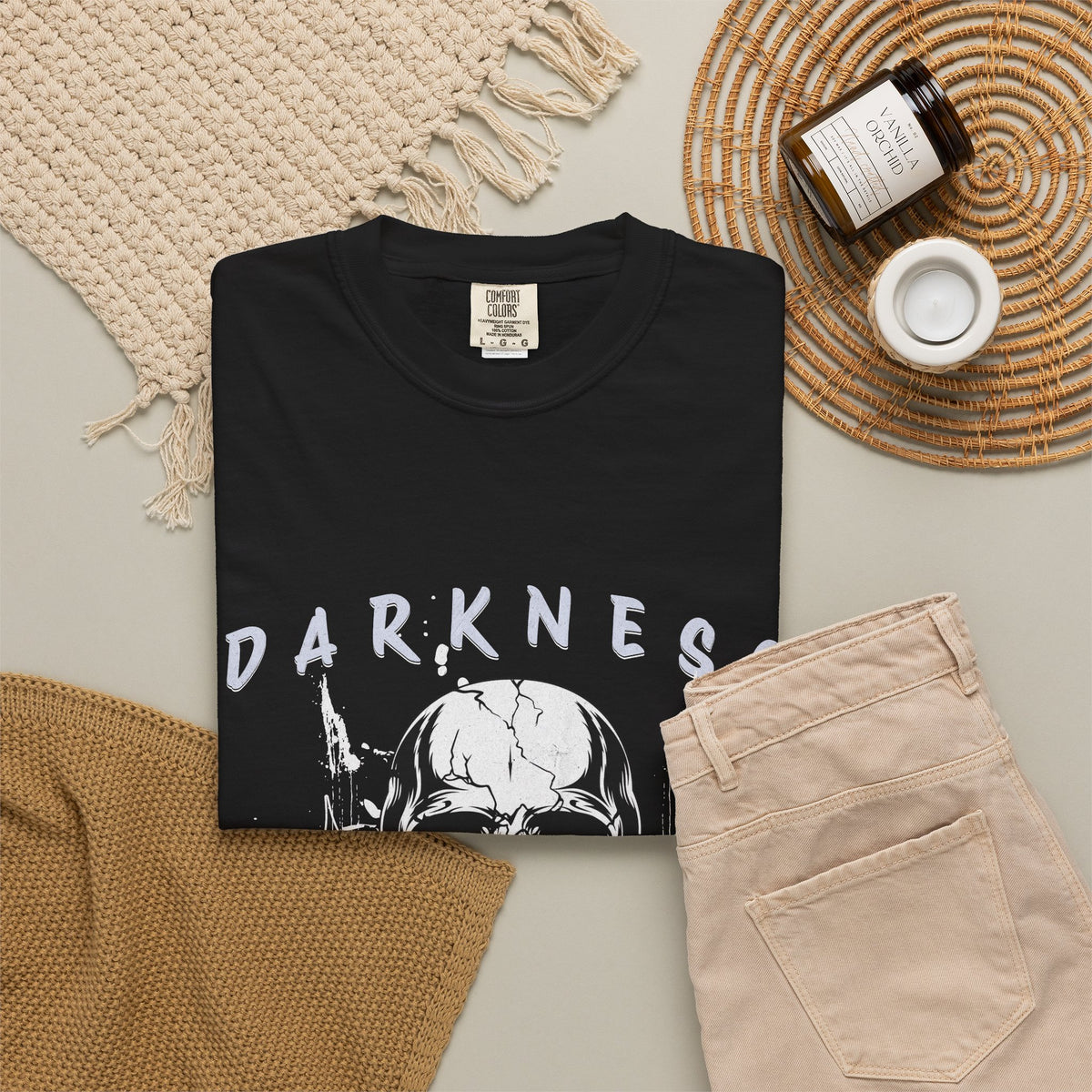 Skull "Darkness No Fear" Graphic T-Shirt