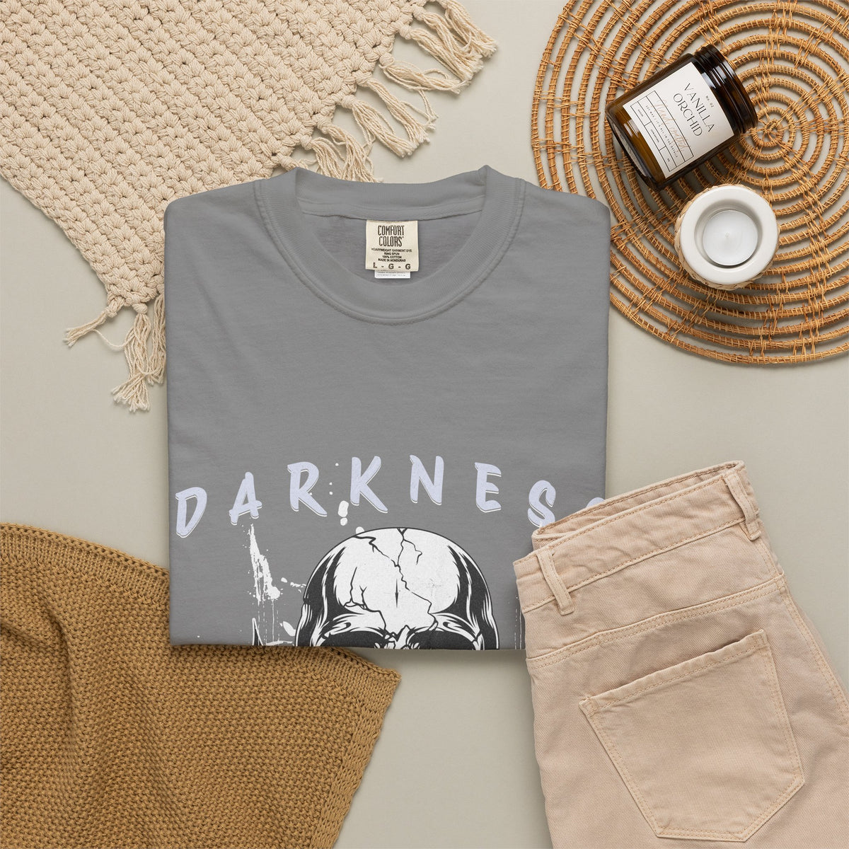 Skull "Darkness No Fear" Graphic T-Shirt