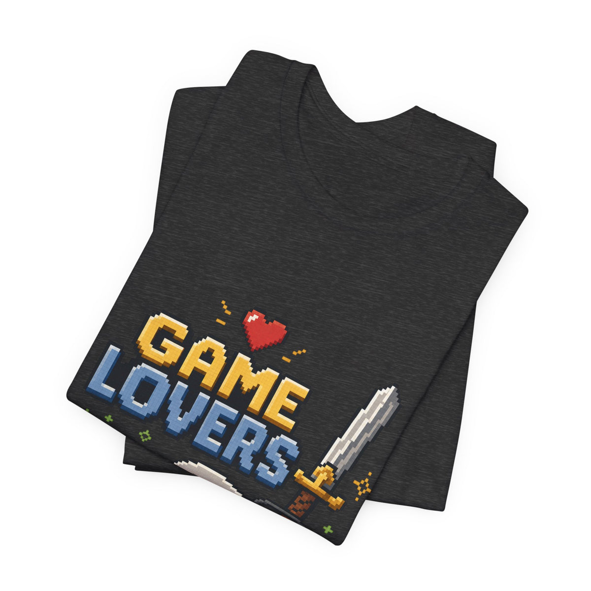 Game Lovers Pixel Art T-Shirt — Retro Controller, Sword & Power-Ups Tee