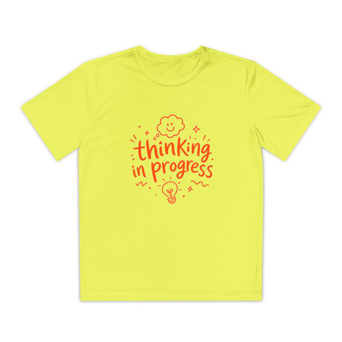 Youth T‑Shirt — "Thinking In Progress" Kids Graphic Tee (Cute Brain & Lightbulb Design)