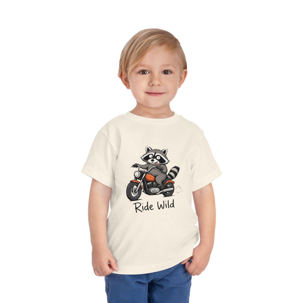 Toddler Tee — "Ride Wild" Raccoon on Motorcycle