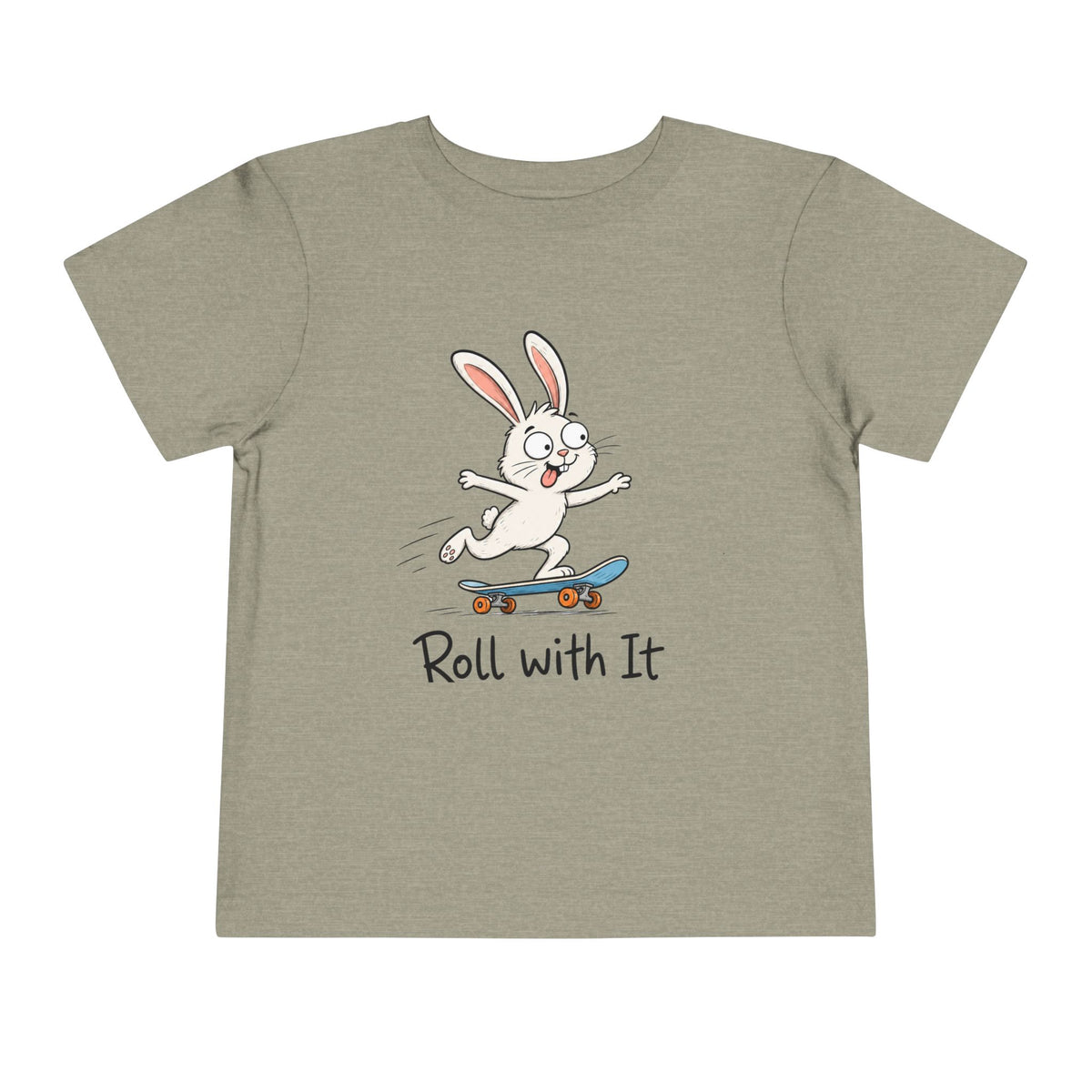Toddler Tee — "Roll With It" Skateboarding Bunny Kids Shirt