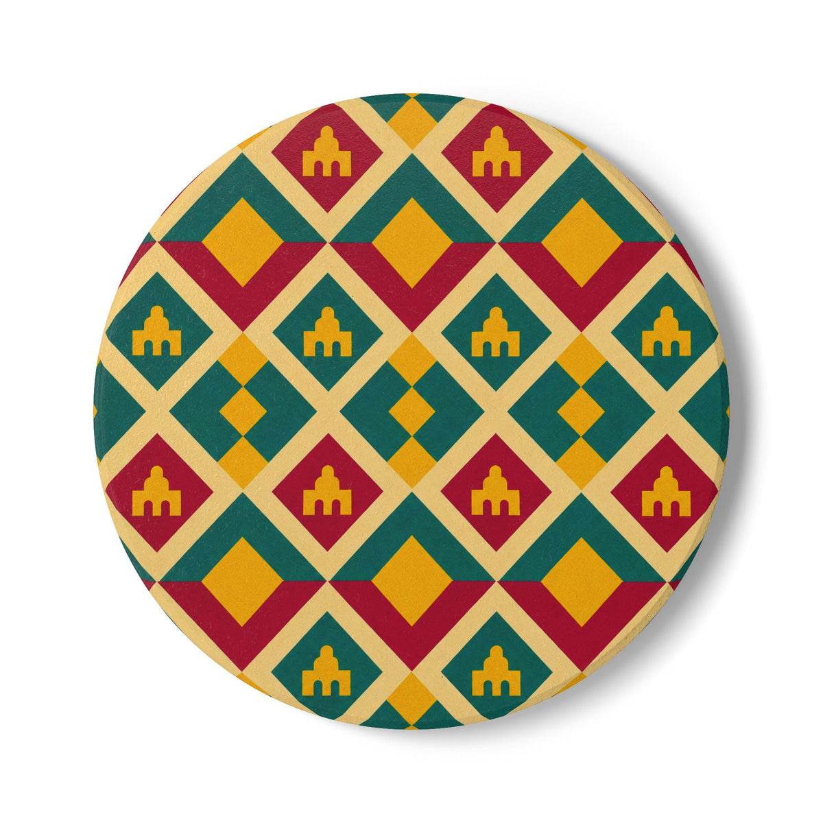 Geometric Moroccan Tile Ceramic Coaster — Colorful Retro Diamond Pattern