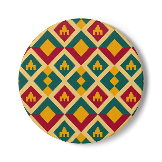 Geometric Moroccan Tile Ceramic Coaster — Colorful Retro Diamond Pattern