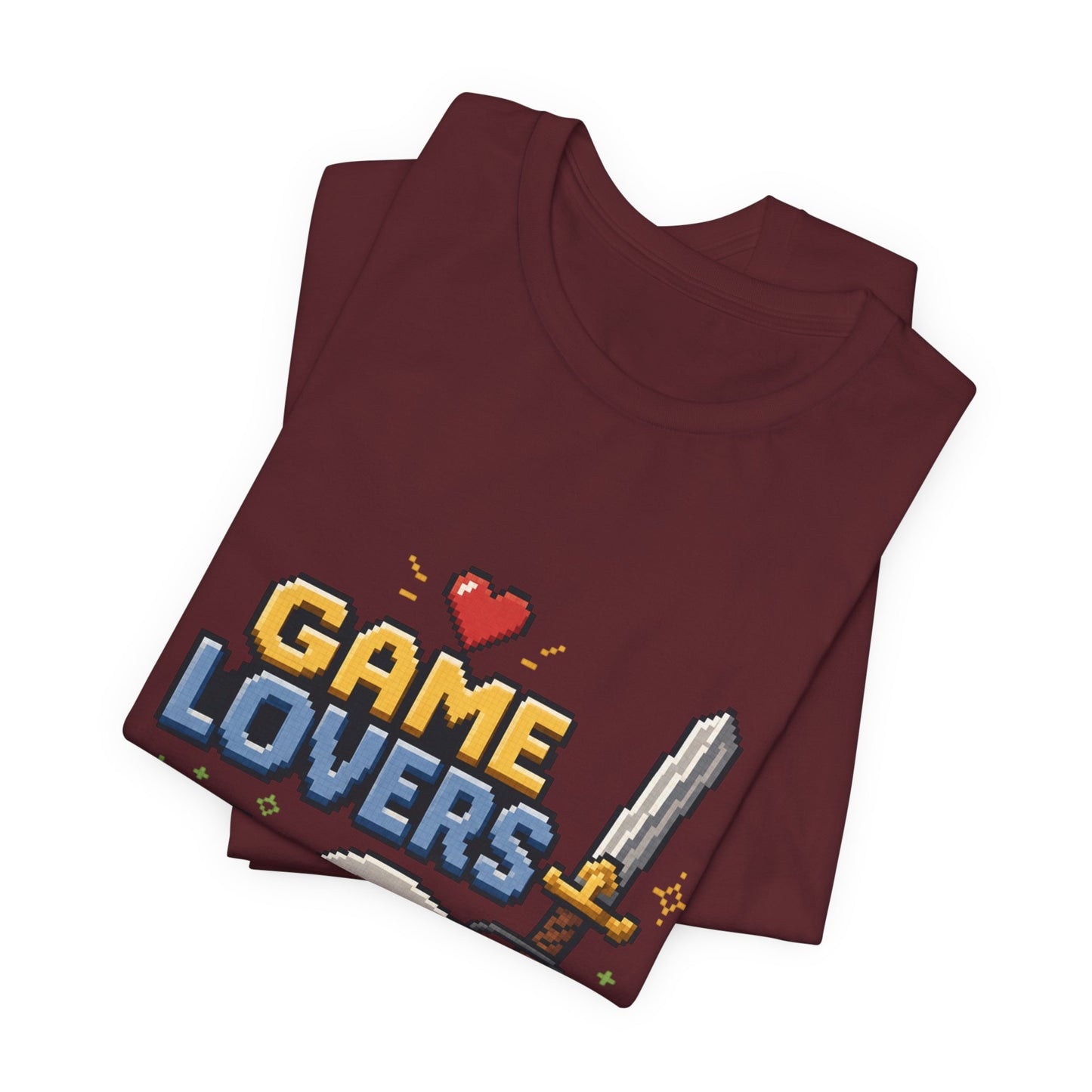 Game Lovers Pixel Art T-Shirt — Retro Controller, Sword & Power-Ups Tee
