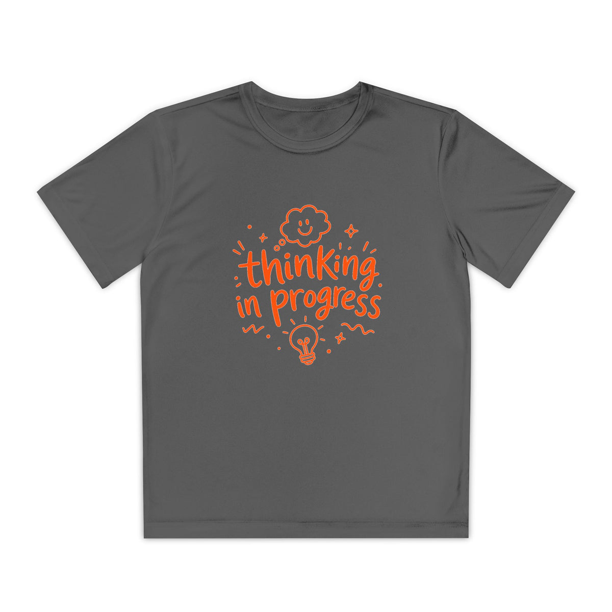 Youth T‑Shirt — "Thinking In Progress" Kids Graphic Tee (Cute Brain & Lightbulb Design)