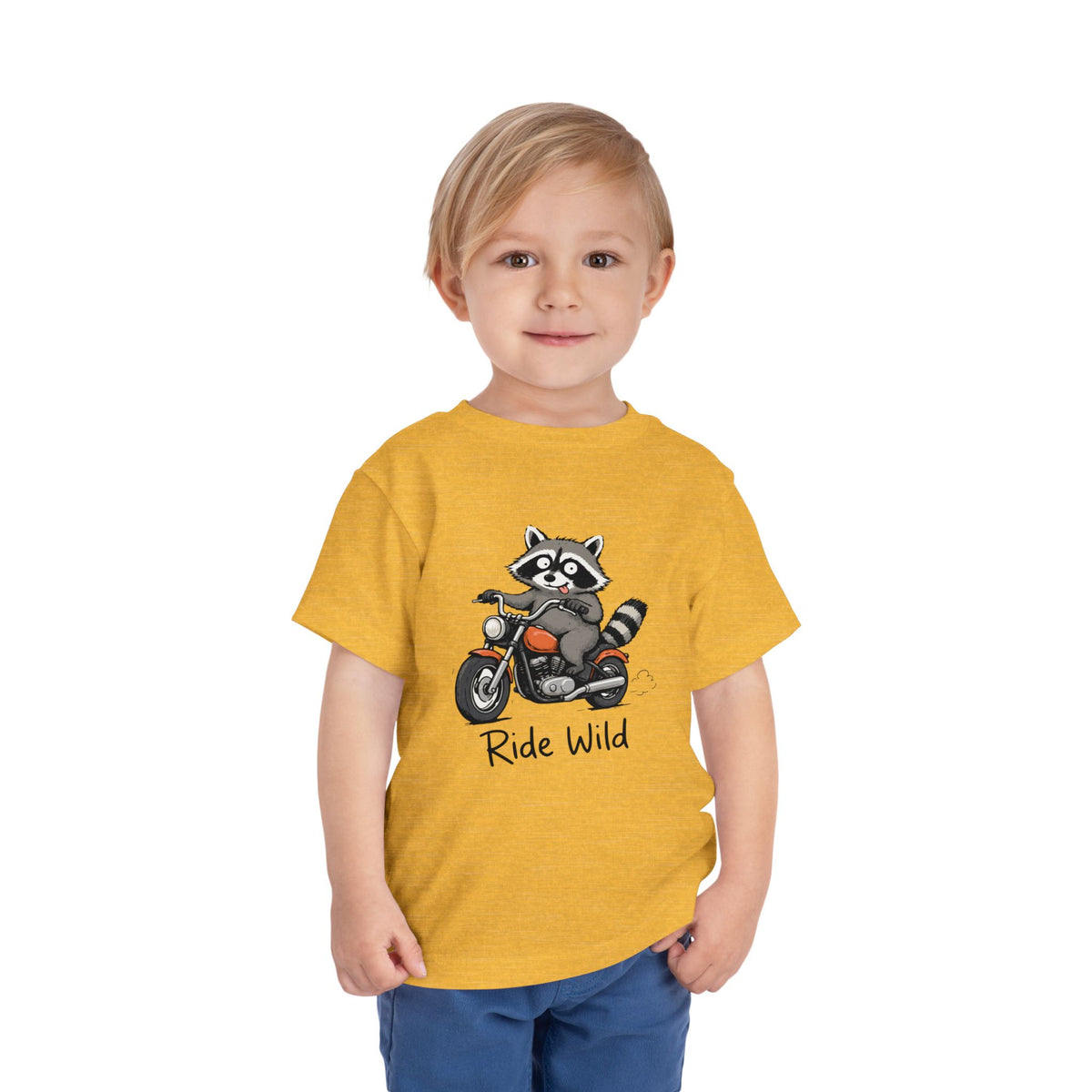 Toddler Tee — "Ride Wild" Raccoon on Motorcycle