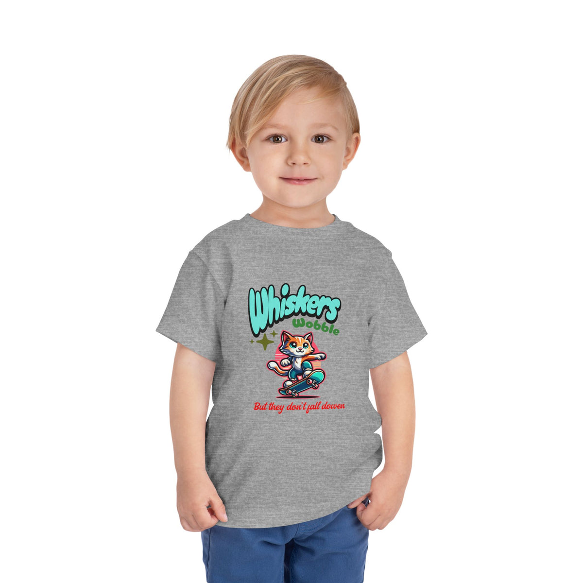 Toddler Tee — "Whiskers Wobble" Cute Skateboarding Cat Graphic Tee