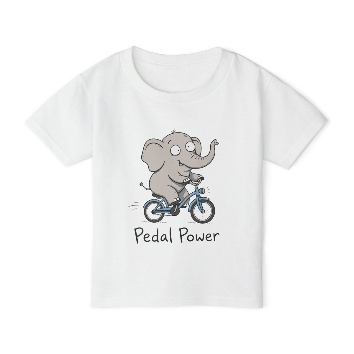 Toddler T‑Shirt — Cute Elephant on Bike “Pedal Power” (Kids’ Cute Bicycle Tee)