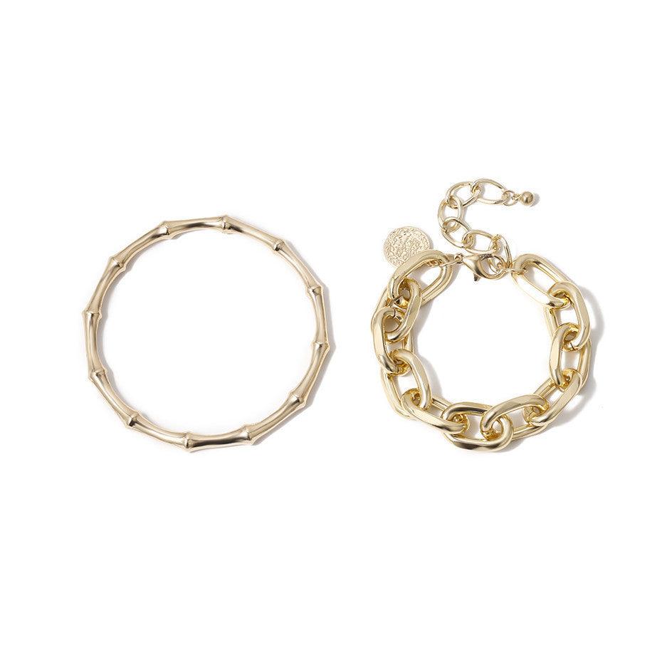 Street Cuban Link Chain Bracelet Carved Round Card Coin Set Of 2