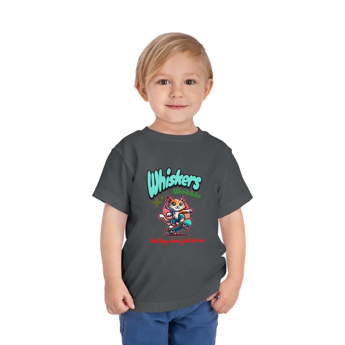 Toddler Tee — "Whiskers Wobble" Cute Skateboarding Cat Graphic Tee