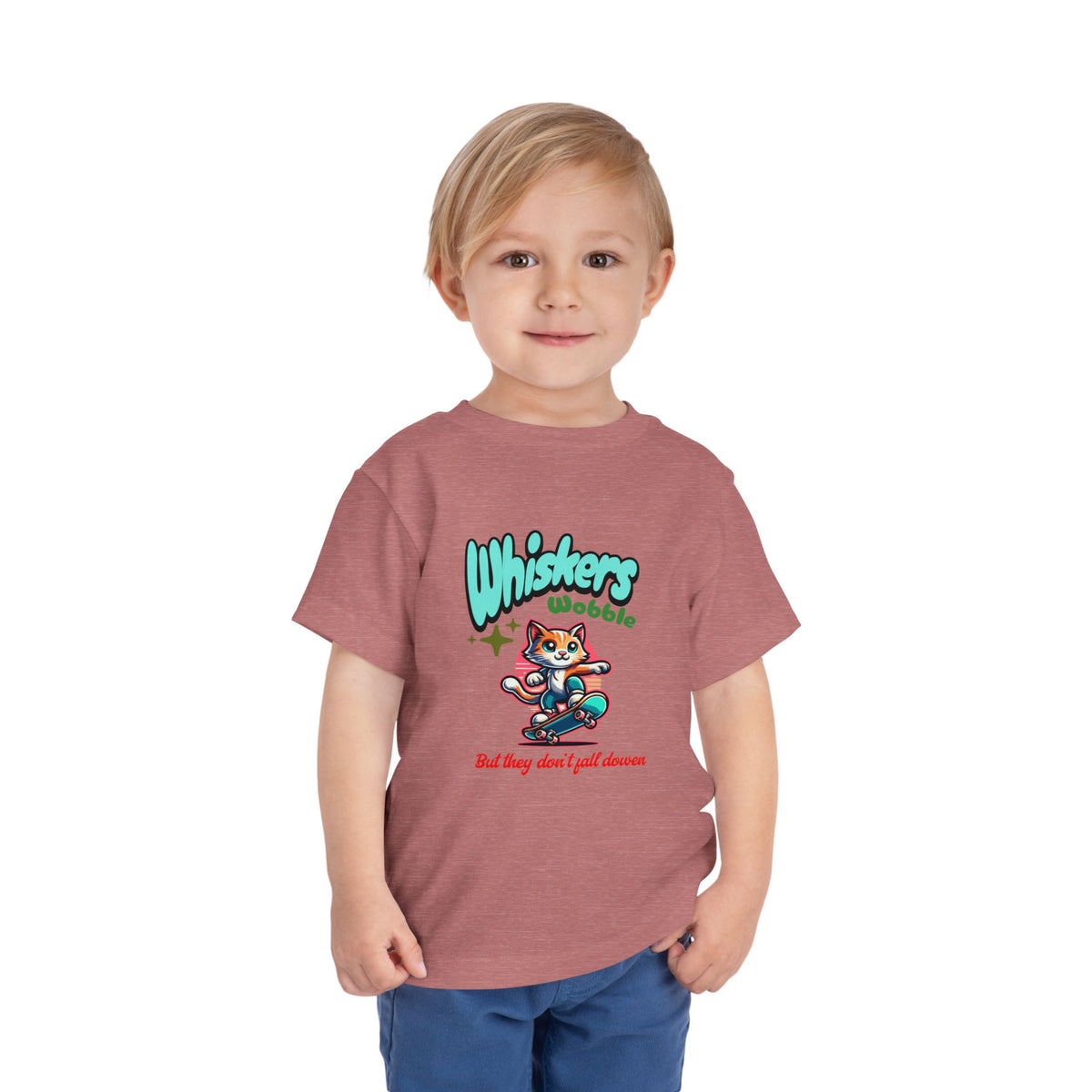 Toddler Tee — "Whiskers Wobble" Cute Skateboarding Cat Graphic Tee
