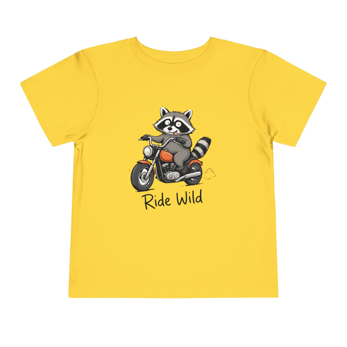 Toddler Tee — "Ride Wild" Raccoon on Motorcycle