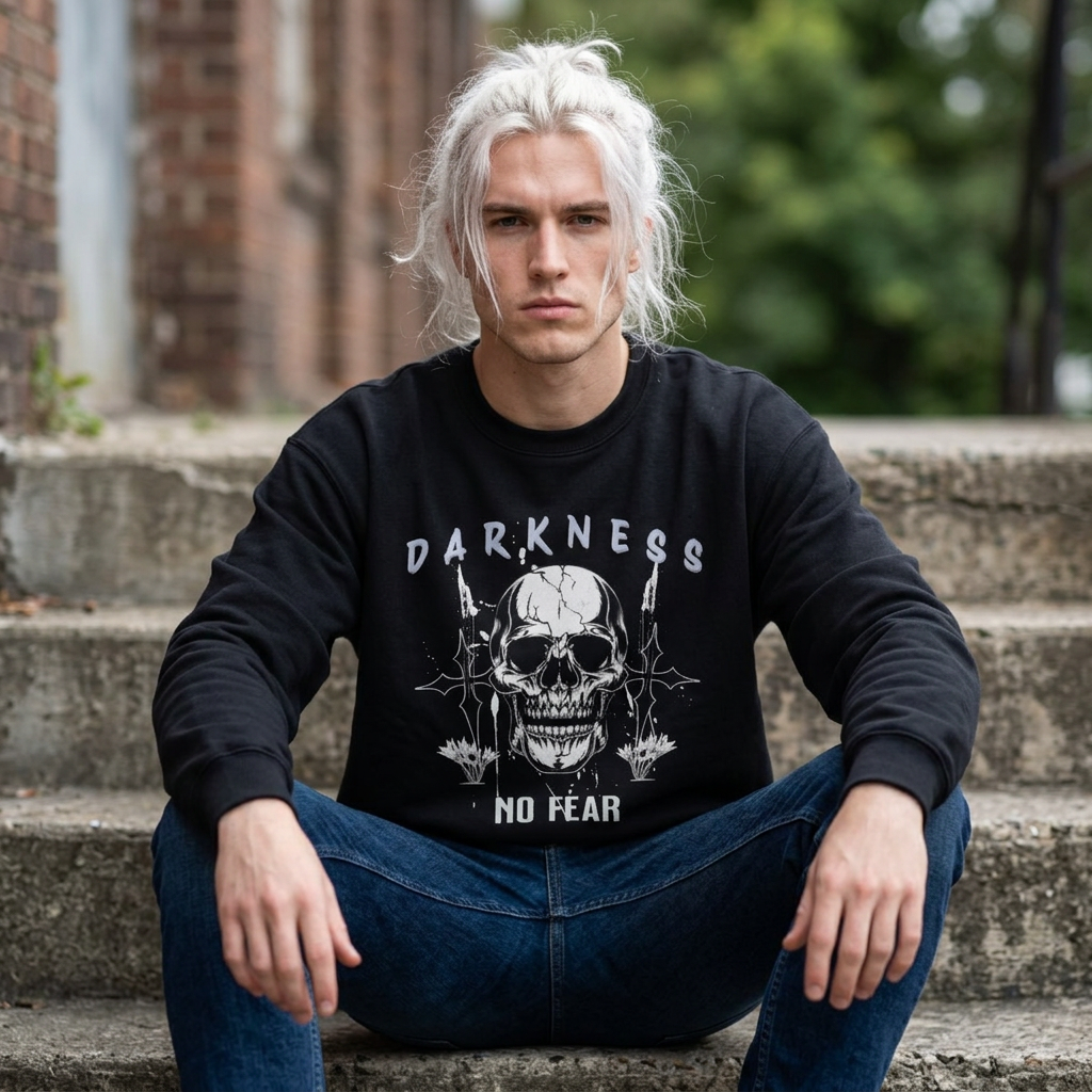 Darkness Skull No Fear crewneck sweatshirt | Gothic Skull Graphic