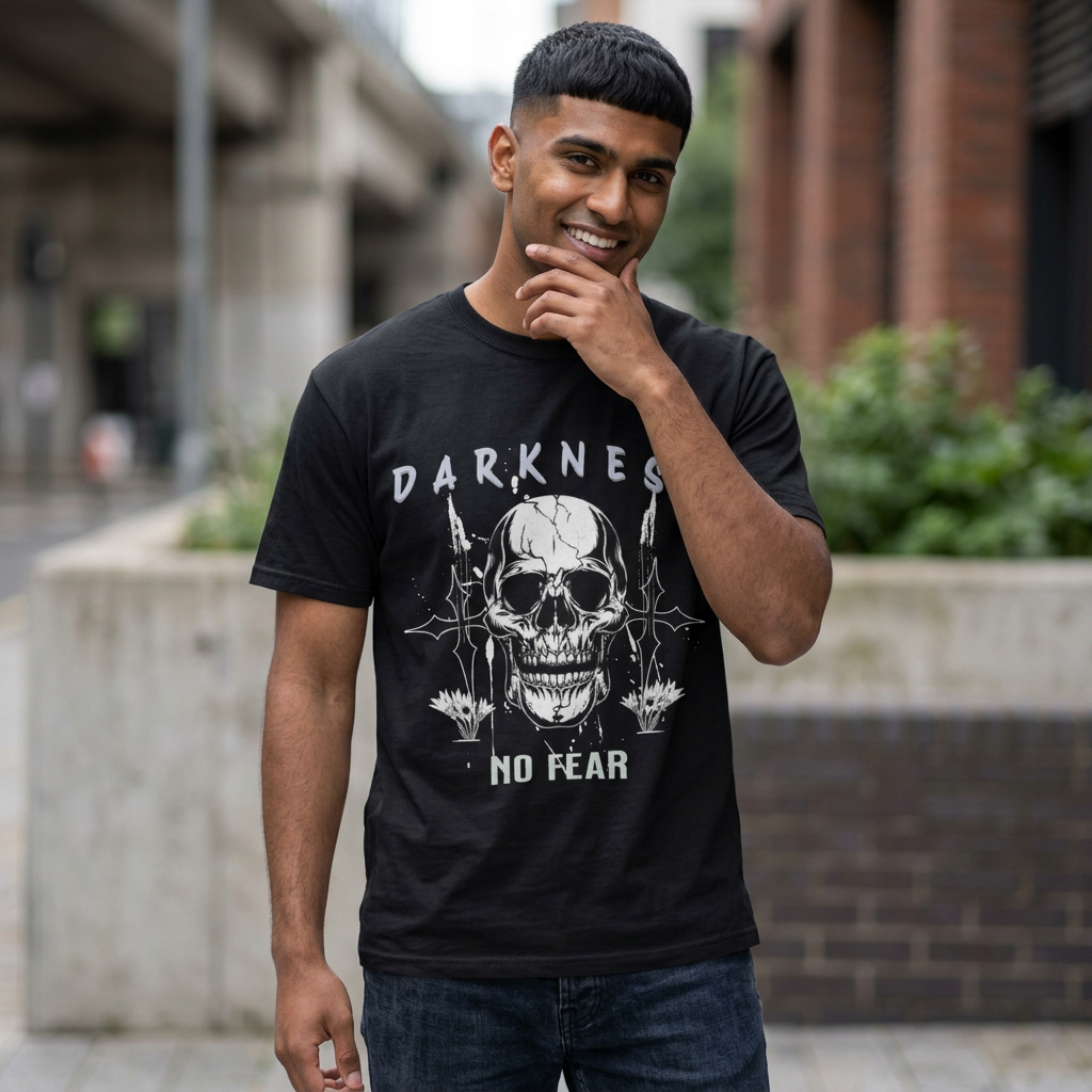 Skull "Darkness No Fear" Graphic T-Shirt