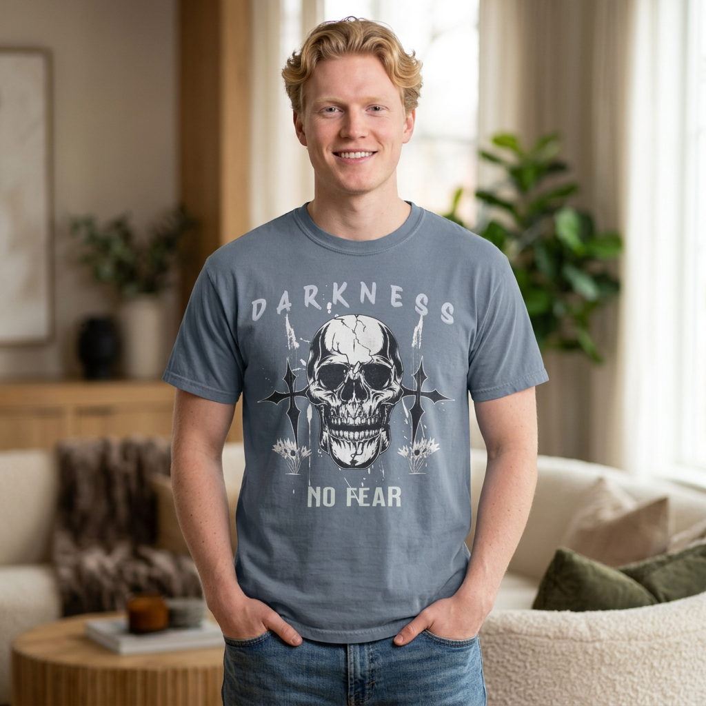 Skull "Darkness No Fear" Graphic T-Shirt