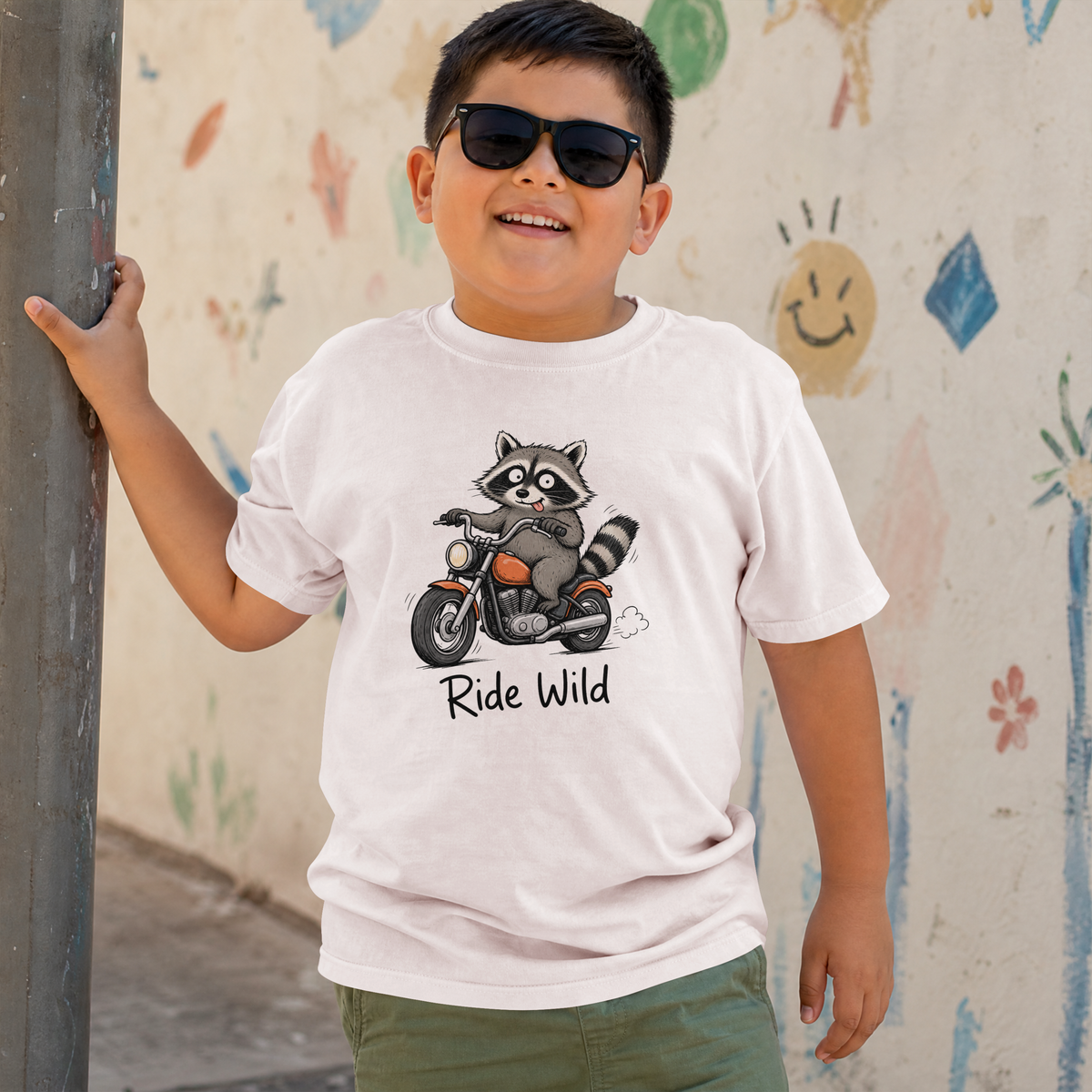 Toddler Tee — "Ride Wild" Raccoon on Motorcycle