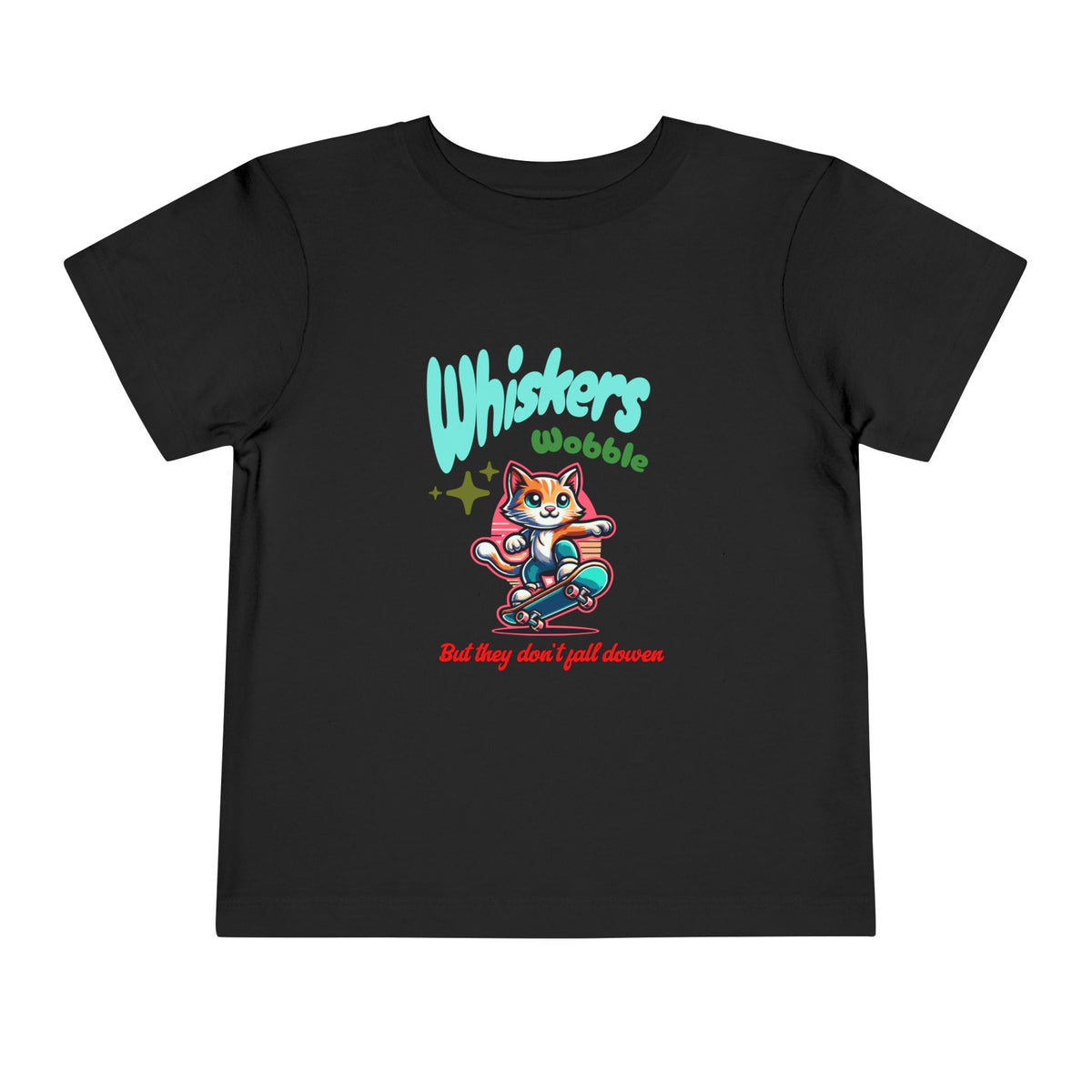 Toddler Tee — "Whiskers Wobble" Cute Skateboarding Cat Graphic Tee
