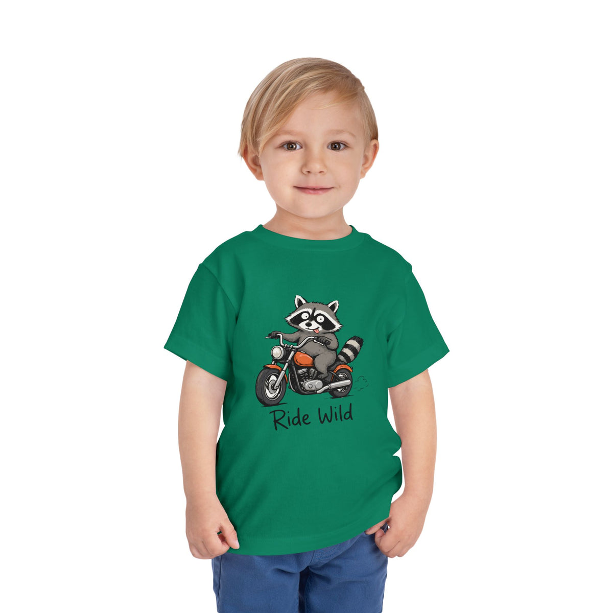 Toddler Tee — "Ride Wild" Raccoon on Motorcycle