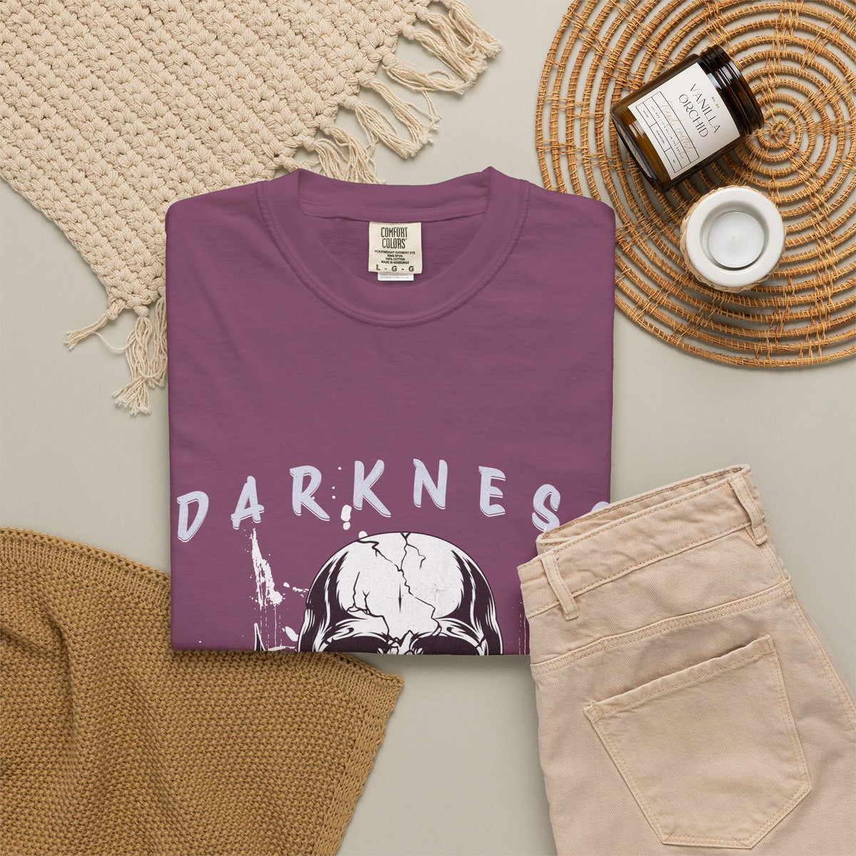 Skull "Darkness No Fear" Graphic T-Shirt