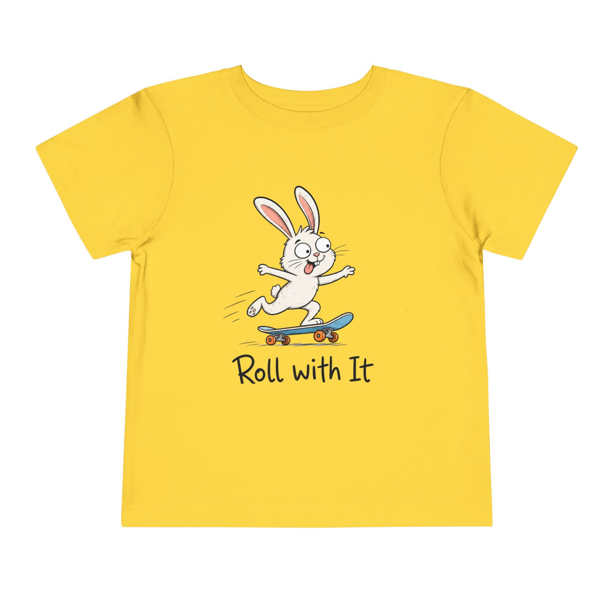 Toddler Tee — "Roll With It" Skateboarding Bunny Kids Shirt