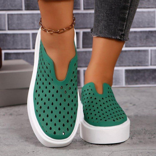 Thick Sole Slip-on Shallow Shoes For Women  Fashion Hollow Flat Shoes Casual Versatile