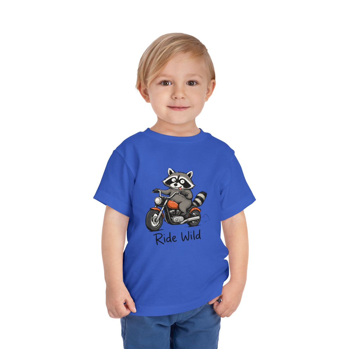 Toddler Tee — "Ride Wild" Raccoon on Motorcycle