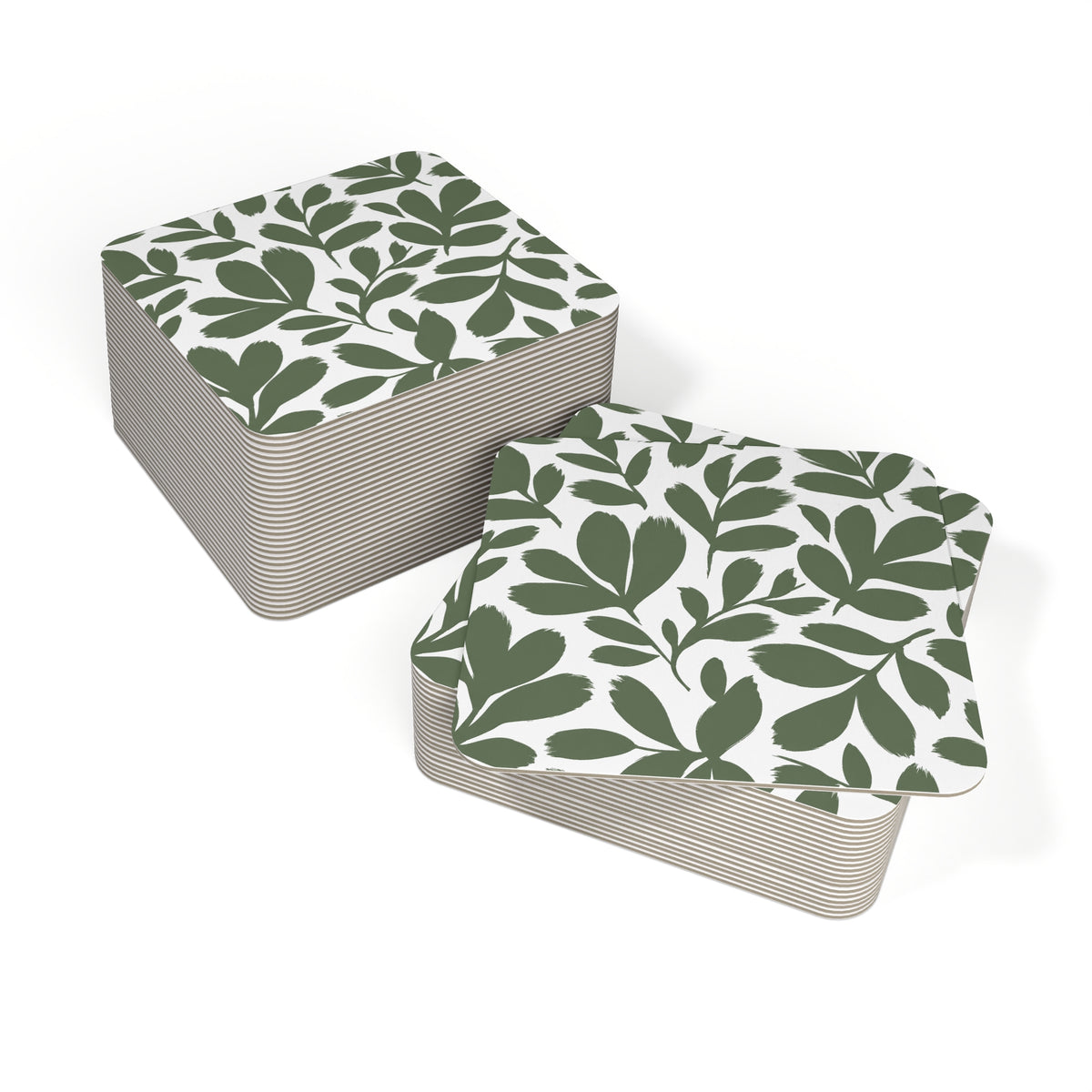 Green Botanical Coasters — Pack of 50/100 Leaf Pattern Drink Coasters