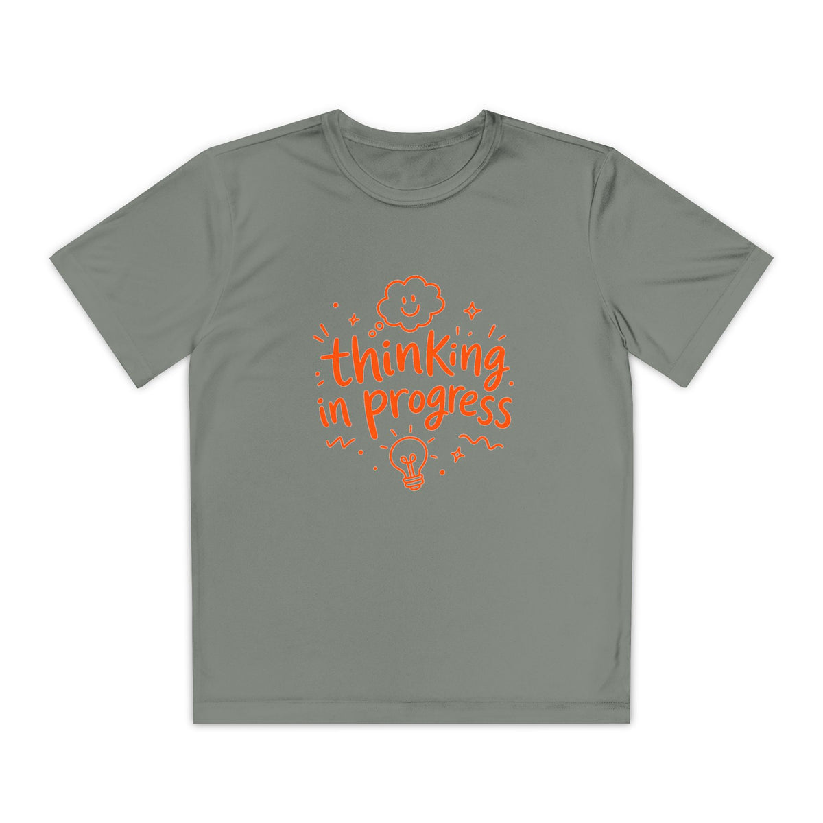 Youth T‑Shirt — "Thinking In Progress" Kids Graphic Tee (Cute Brain & Lightbulb Design)