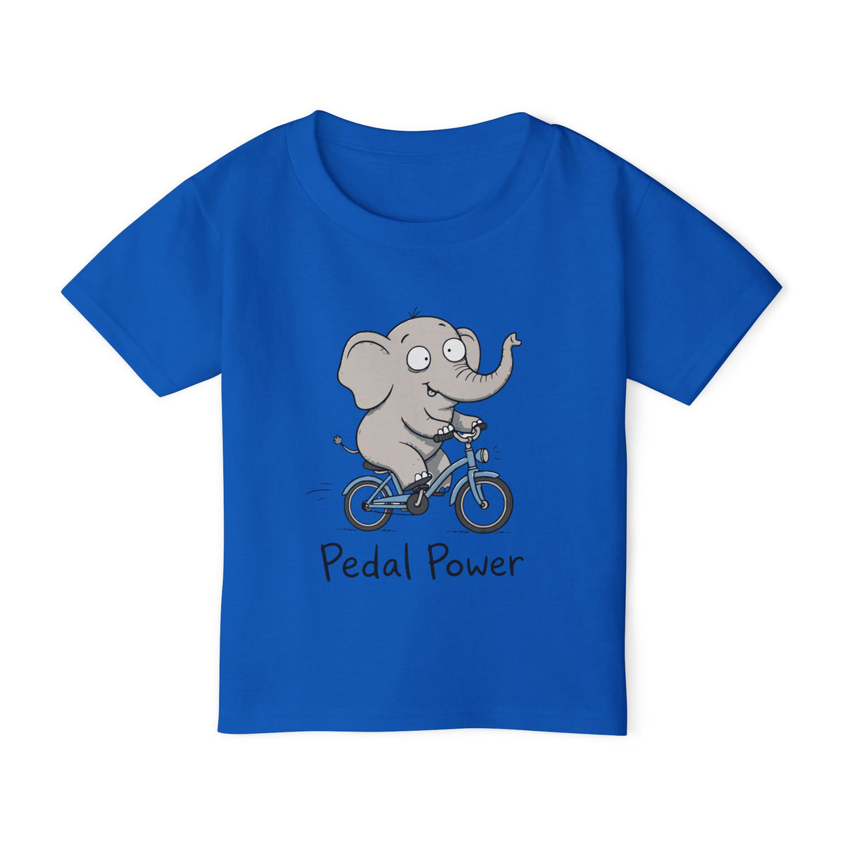 Toddler T‑Shirt — Cute Elephant on Bike “Pedal Power” (Kids’ Cute Bicycle Tee)