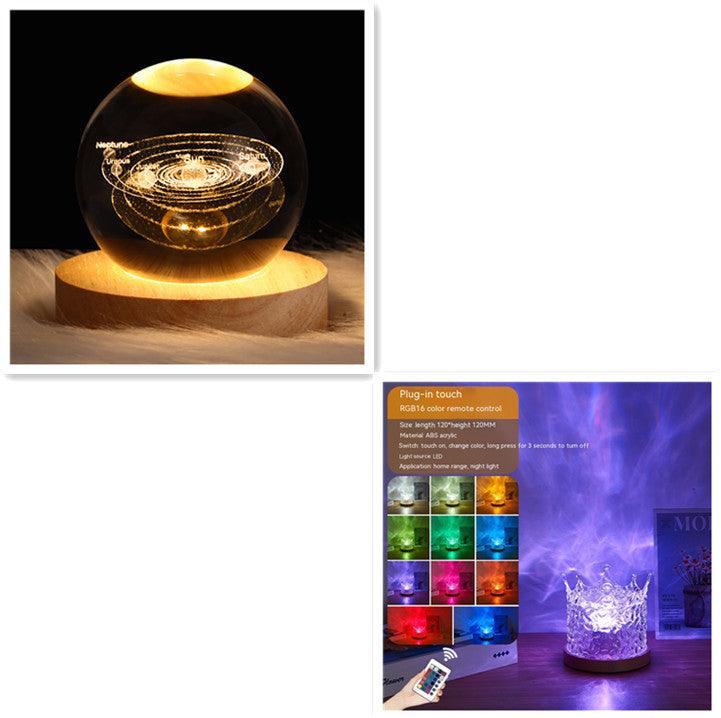 LED Water Ripple Ambient Night Light USB Rotating Projection Crystal Table Lamp RGB Dimmable Home Decoration 16 Color Gifts - GIFTS EMPORIUM