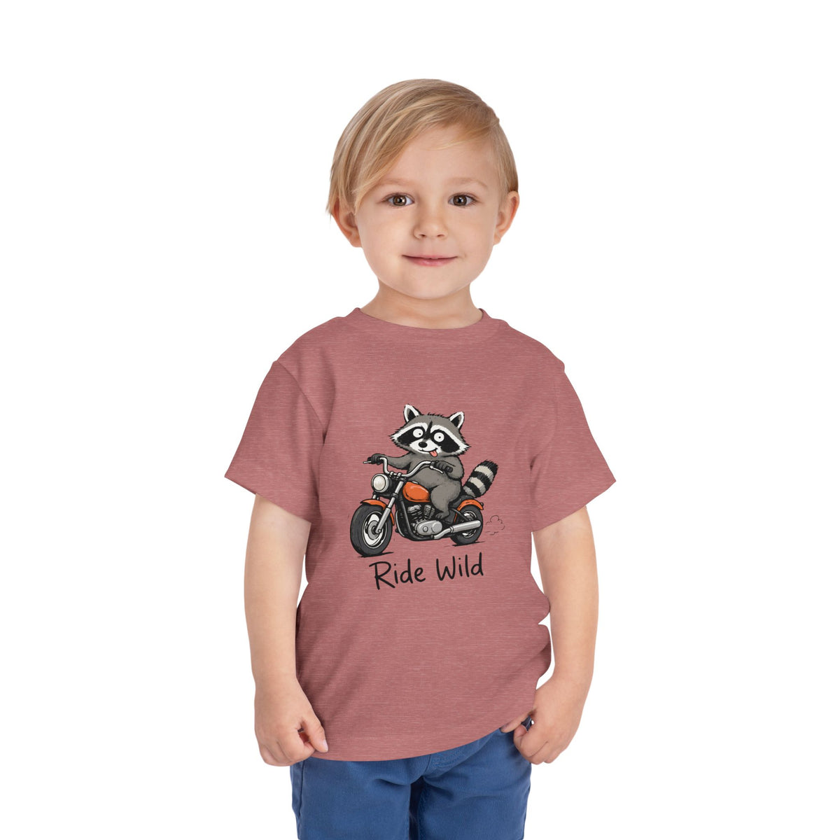 Toddler Tee — "Ride Wild" Raccoon on Motorcycle