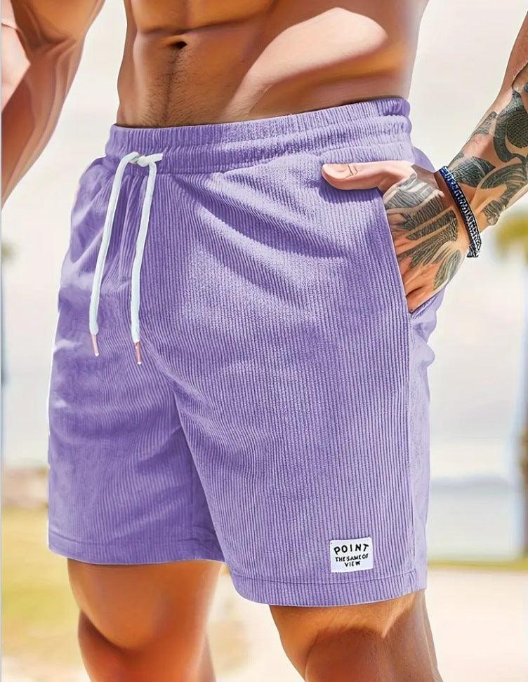 Lace-up Drawstring Summer Shorts Corduroy Sports Short Pants Mens Clothing