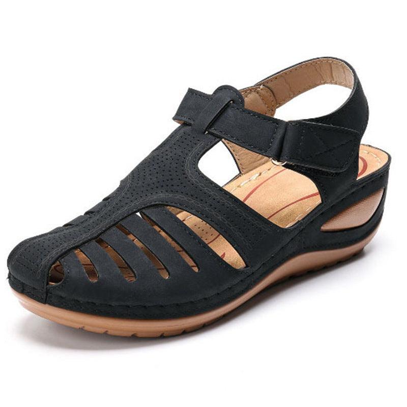 Women's Plus Size Retro Sandals Round Toe Wedge Sandals - GIFTS EMPORIUM