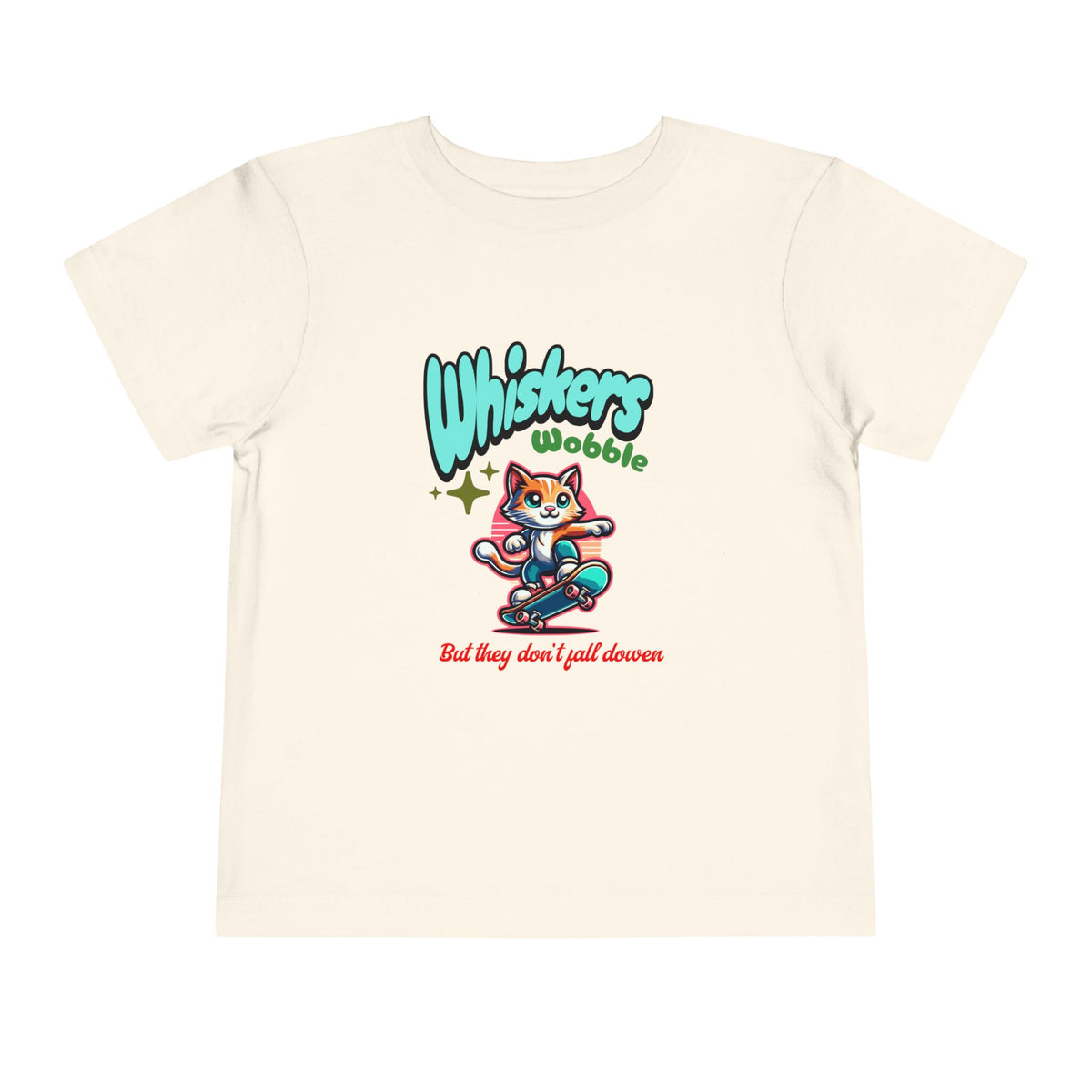 Toddler Tee — "Whiskers Wobble" Cute Skateboarding Cat Graphic Tee