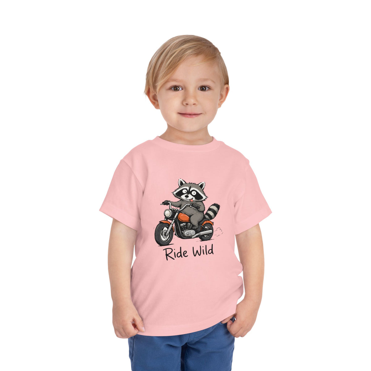 Toddler Tee — "Ride Wild" Raccoon on Motorcycle