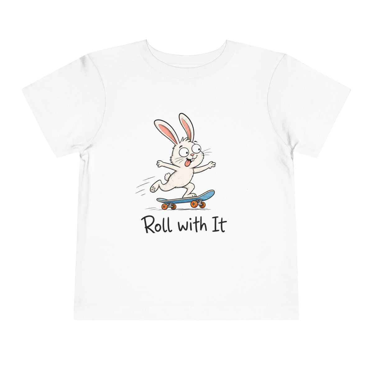 Toddler Tee — "Roll With It" Skateboarding Bunny Kids Shirt