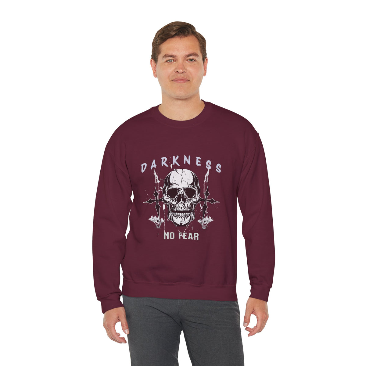 Darkness Skull No Fear crewneck sweatshirt | Gothic Skull Graphic