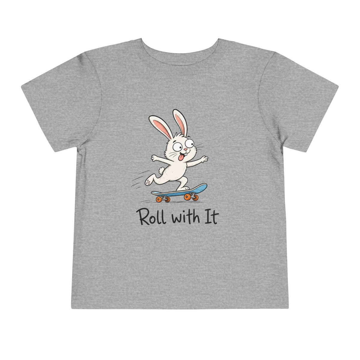 Toddler Tee — "Roll With It" Skateboarding Bunny Kids Shirt