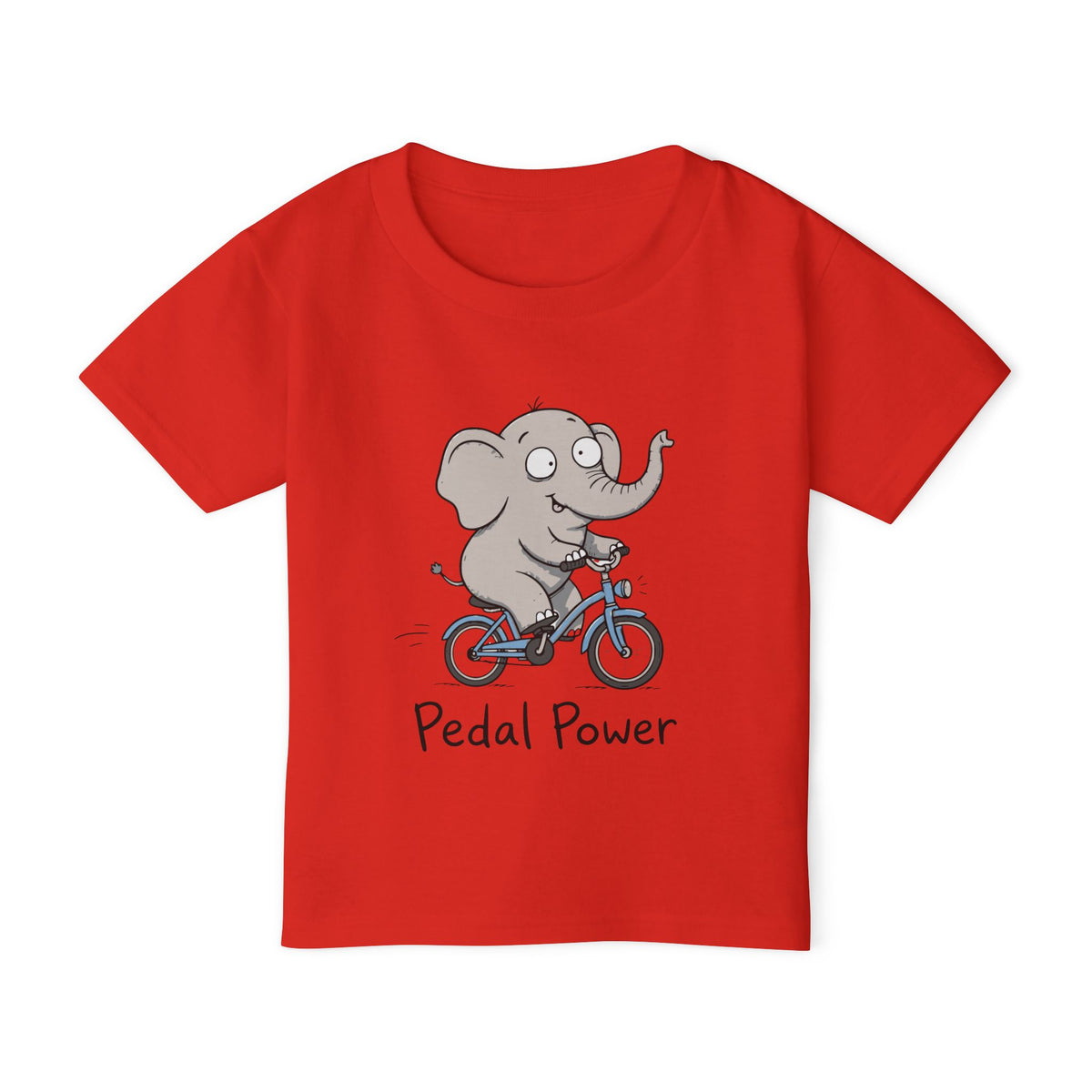 Toddler T‑Shirt — Cute Elephant on Bike “Pedal Power” (Kids’ Cute Bicycle Tee)