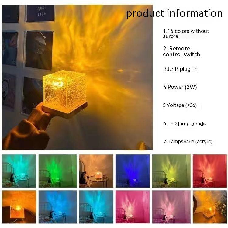 16 Colors LED Water Ripple Ambient Night Light USB Rotating Projection Crystal Table Lamp RGB Dimmable Home Decoration - GIFTS EMPORIUM