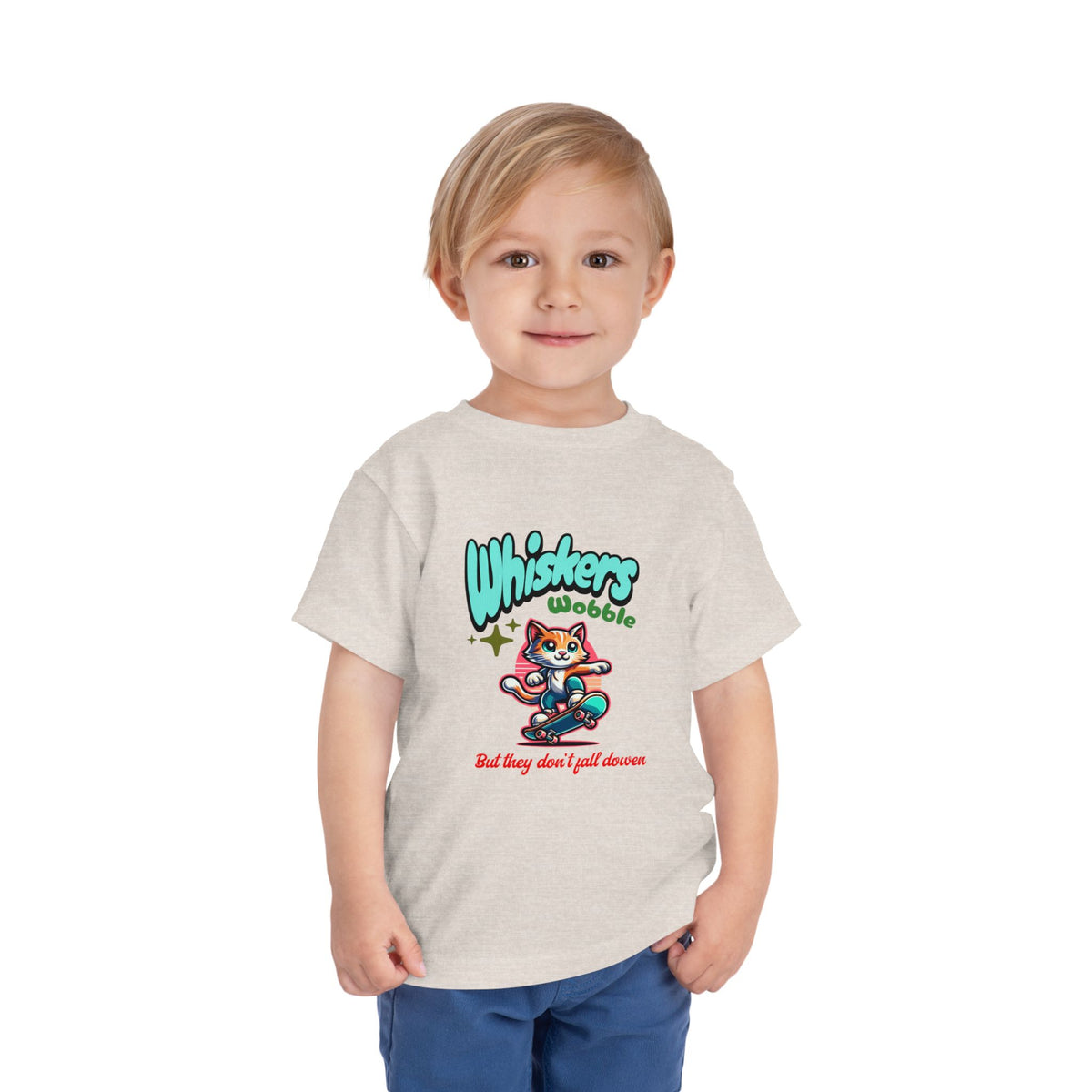 Toddler Tee — "Whiskers Wobble" Cute Skateboarding Cat Graphic Tee