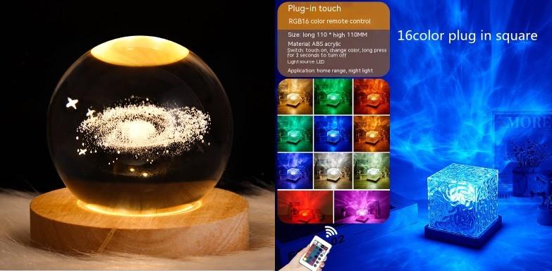 LED Water Ripple Ambient Night Light USB Rotating Projection Crystal Table Lamp RGB Dimmable Home Decoration 16 Color Gifts - GIFTS EMPORIUM