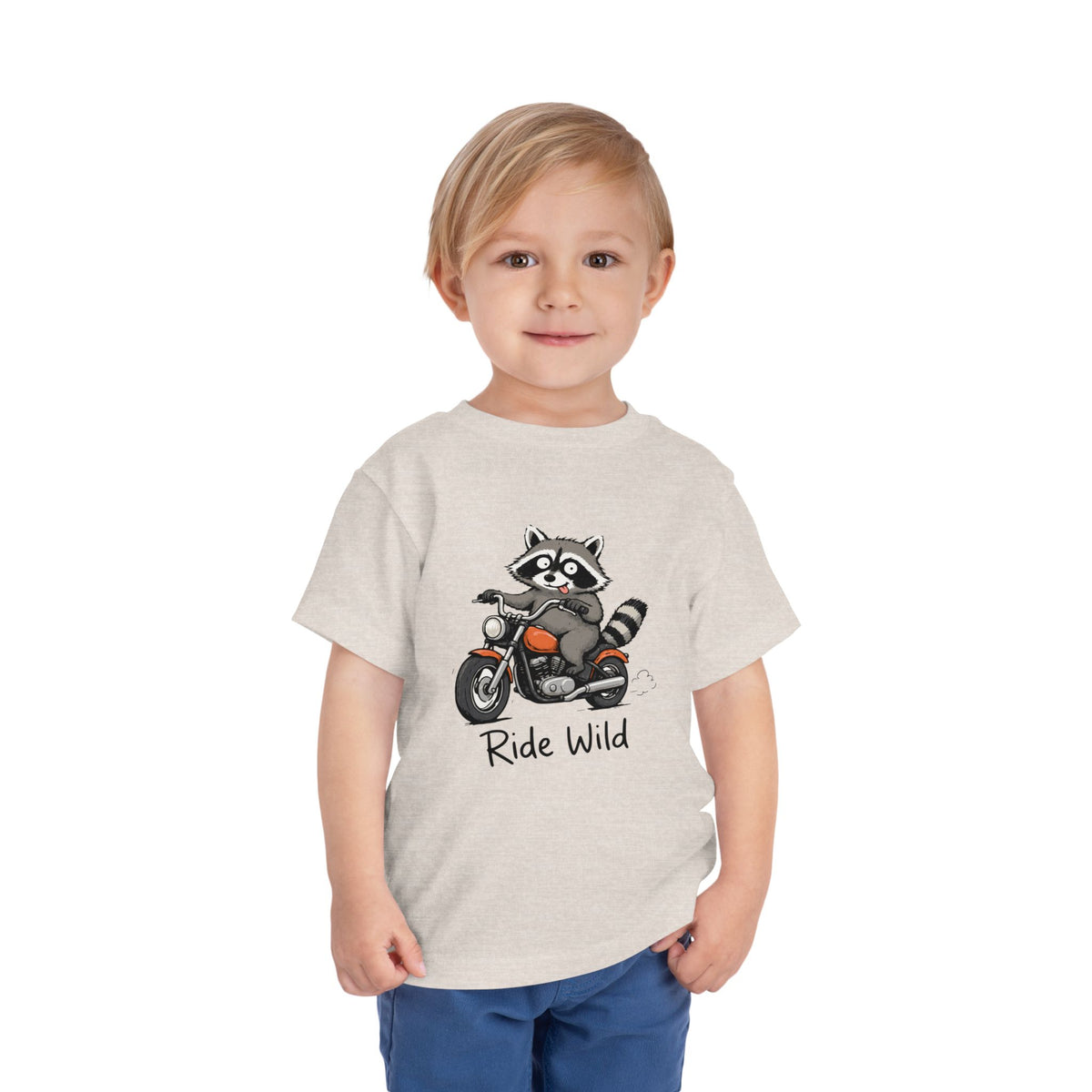 Toddler Tee — "Ride Wild" Raccoon on Motorcycle