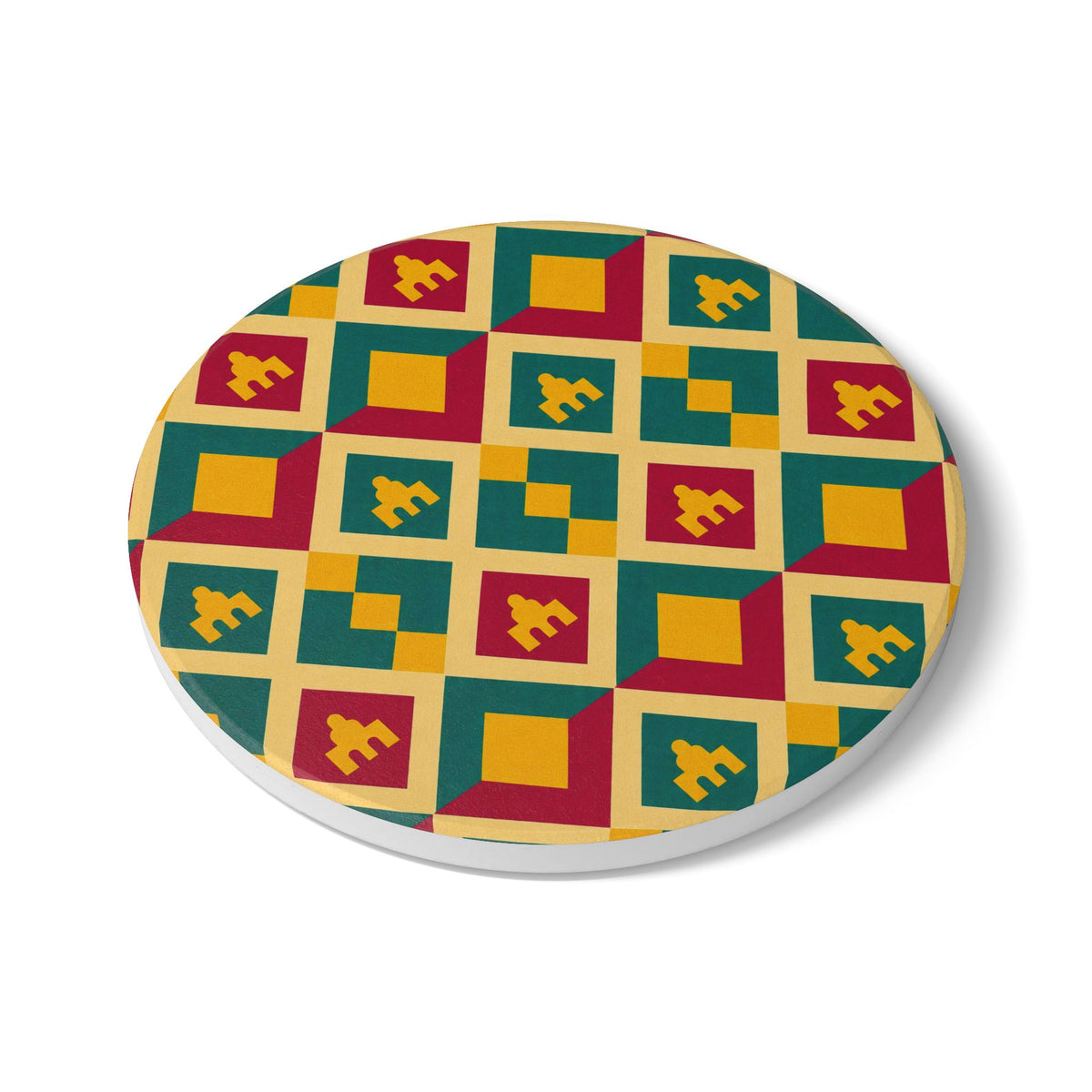 Geometric Moroccan Tile Ceramic Coaster — Colorful Retro Diamond Pattern