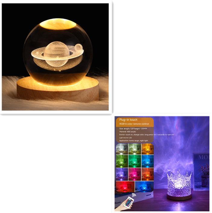 LED Water Ripple Ambient Night Light USB Rotating Projection Crystal Table Lamp RGB Dimmable Home Decoration 16 Color Gifts - GIFTS EMPORIUM