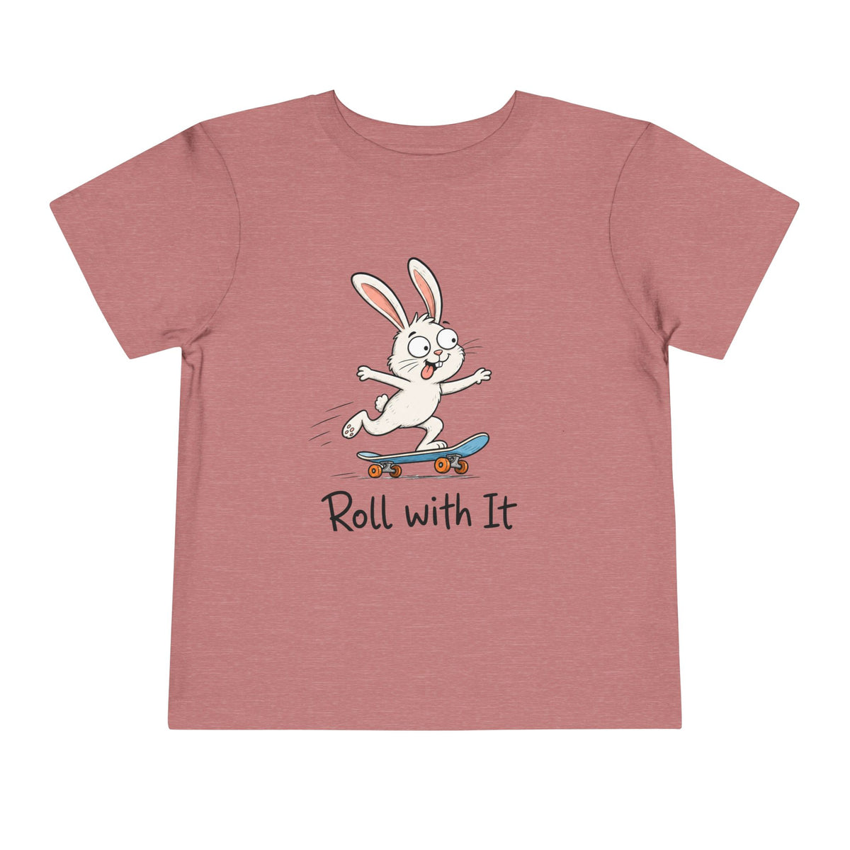 Toddler Tee — "Roll With It" Skateboarding Bunny Kids Shirt