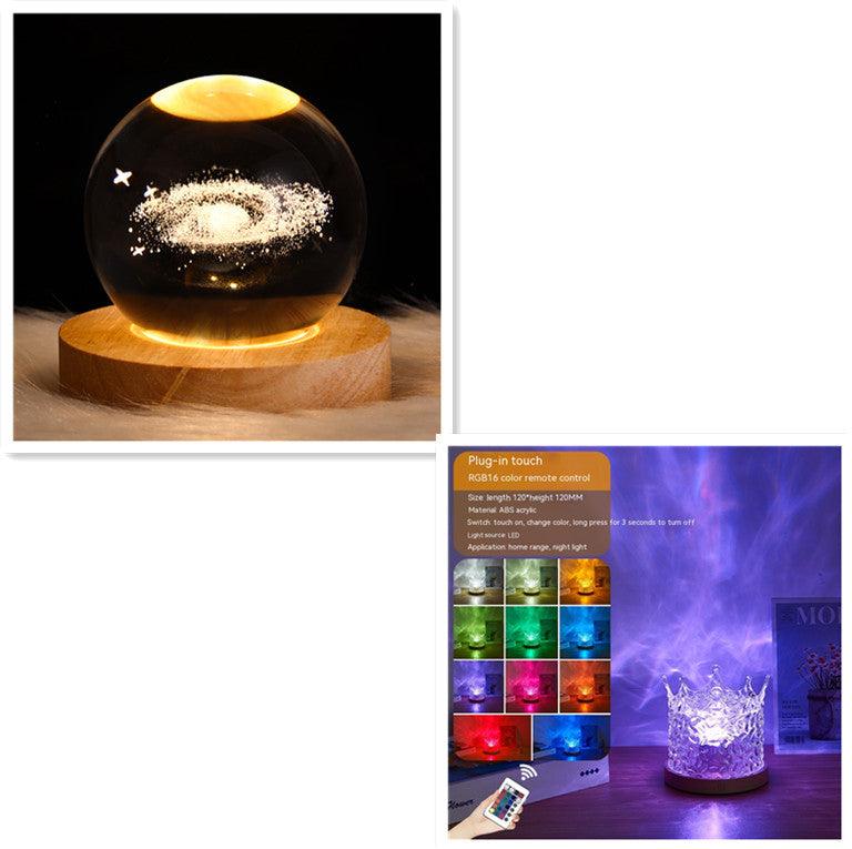 LED Water Ripple Ambient Night Light USB Rotating Projection Crystal Table Lamp RGB Dimmable Home Decoration 16 Color Gifts - GIFTS EMPORIUM