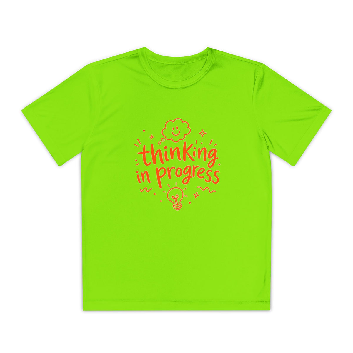 Youth T‑Shirt — "Thinking In Progress" Kids Graphic Tee (Cute Brain & Lightbulb Design)