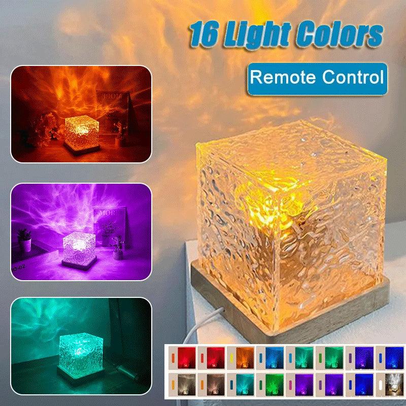 16 Colors LED Water Ripple Ambient Night Light USB Rotating Projection Crystal Table Lamp RGB Dimmable Home Decoration - GIFTS EMPORIUM